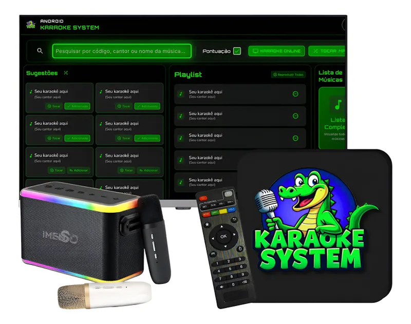 Aparelho de Karaoke Box Android™ | + de 18 Mil Músicas Karaokê com Pontuação, Fila de Espera, Numeração, Altera Tonalidade